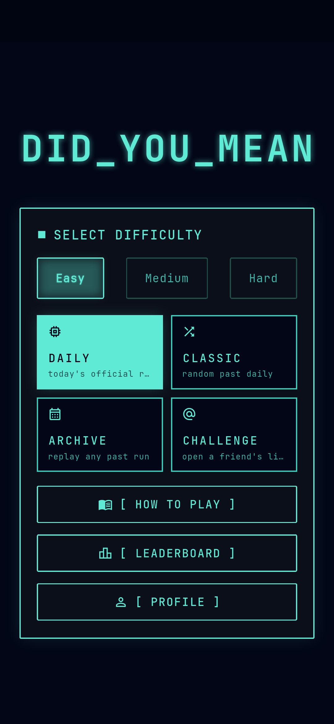 Mode select screen